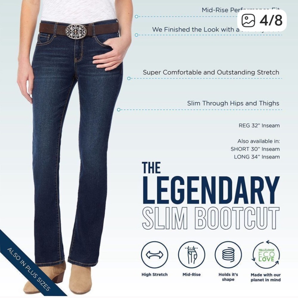 50%offw❤️ WallFlower Women's Legendary Slim Bootcut Mid-Rise Belted Stretch 117